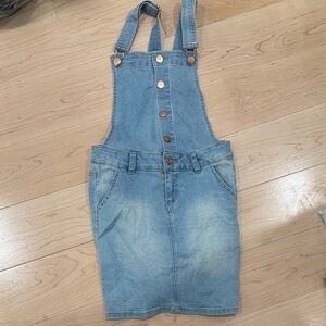 Denim Overall Dress with Button Details
